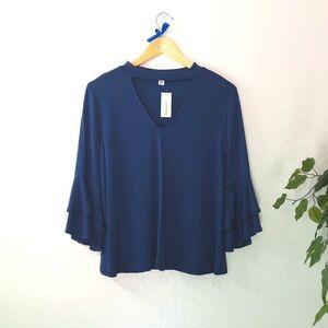 NWT Francescas Bell Sleeve Blue Top